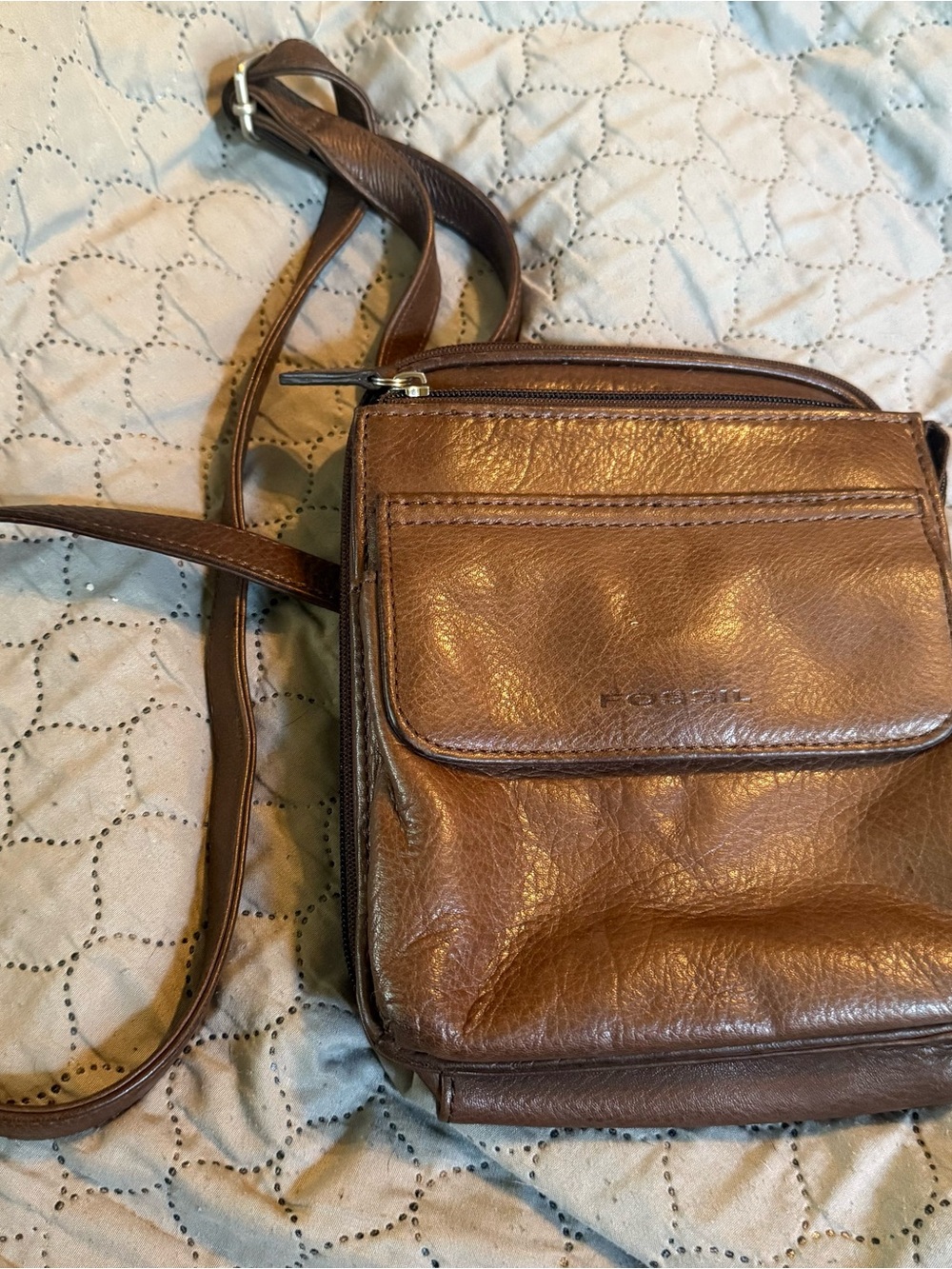 Vintage Y2K Fossil Dark Brown Pebbled Leather Purse Shoulder Bag Crossbody Zip